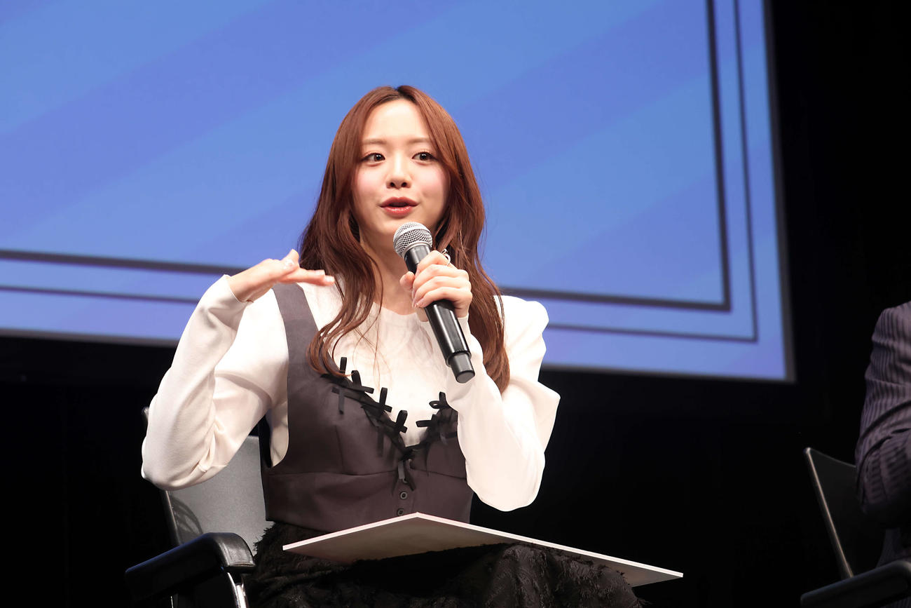 ドラマ「年下童貞（チェリーボーイ）くんに翻弄されています」トークイベントで話す森香澄（撮影・山本朝陽）