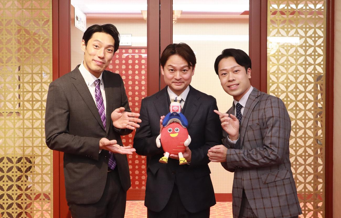 南座「歌舞伎鑑賞教室」取材会に出席した左から桂團治郎、片岡千壽、上村吉太朗