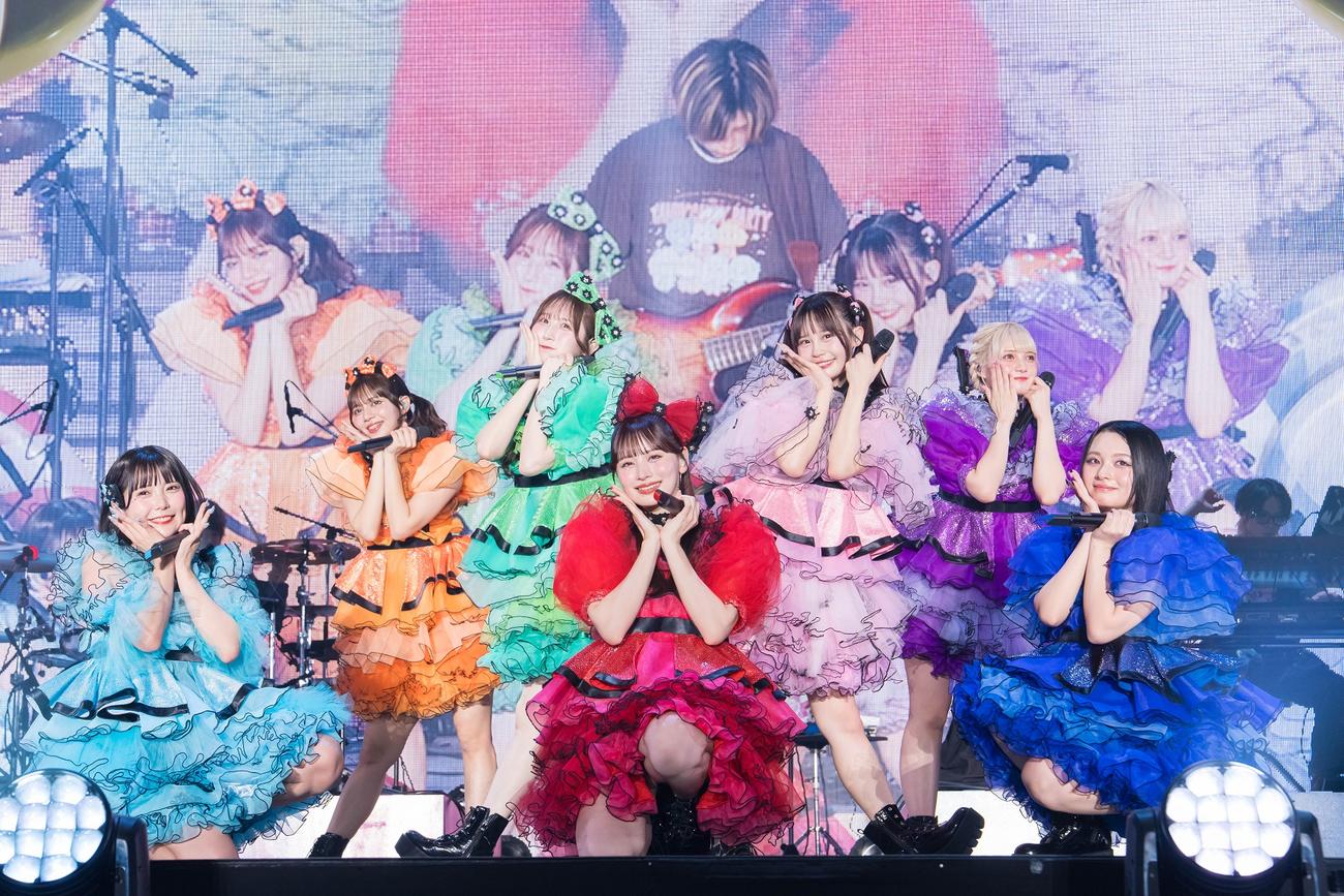 デビュー2周年ツアーの最終公演を行ったCANDY TUNEのメンバーたち。左から福山梨乃、南なつ、小川奈々子、立花琴未、村川緋杏、宮野静、桐原美月
