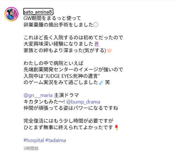 佐藤亜美菜のインスタグラムから
