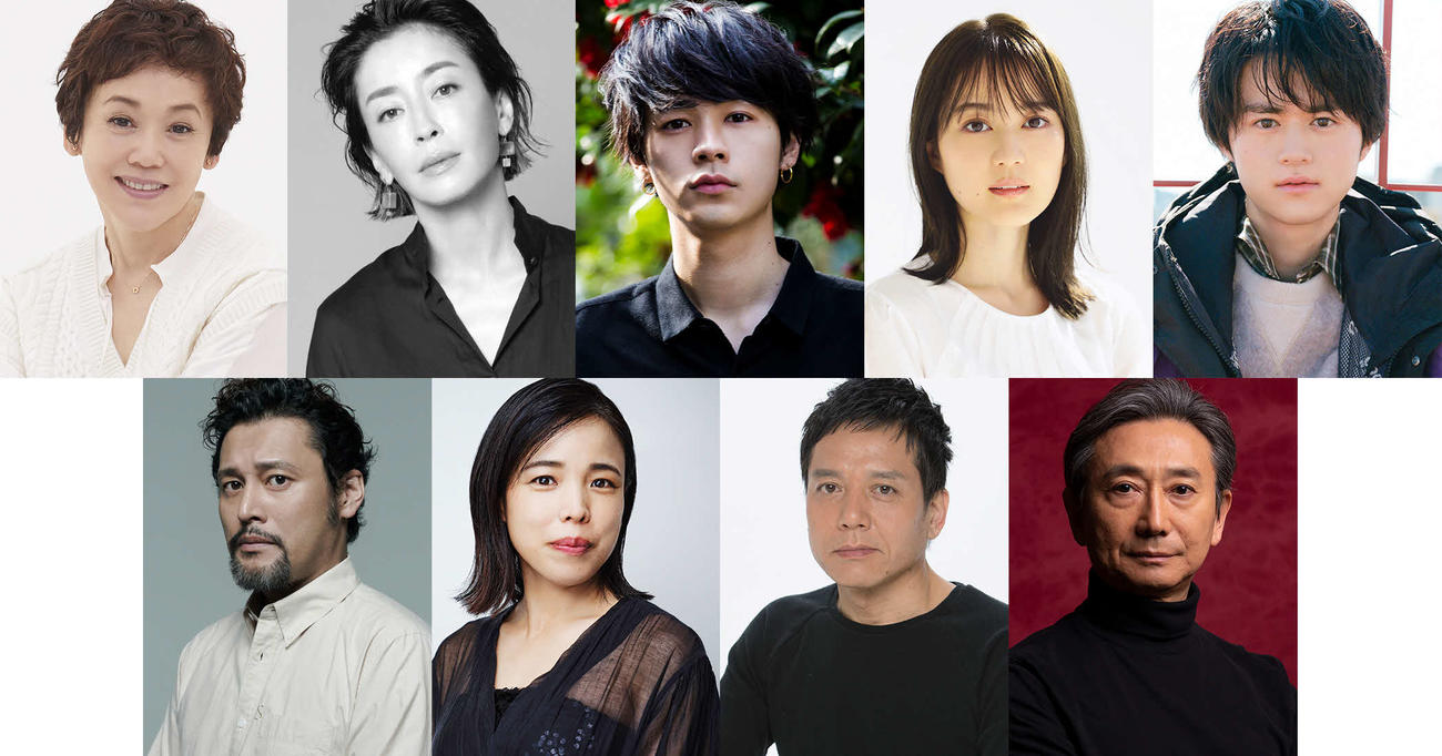 舞台「リア王」に出演する、上段左から大竹しのぶ、宮沢りえ、成田凌、生田絵梨花、鈴鹿央士、下段左から横田栄司、安藤玉恵、勝村政信、山崎一