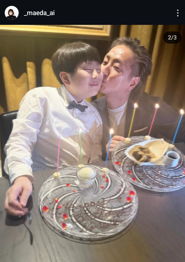 中村七之助と中村長三郎（前田愛のインスタグラムから）