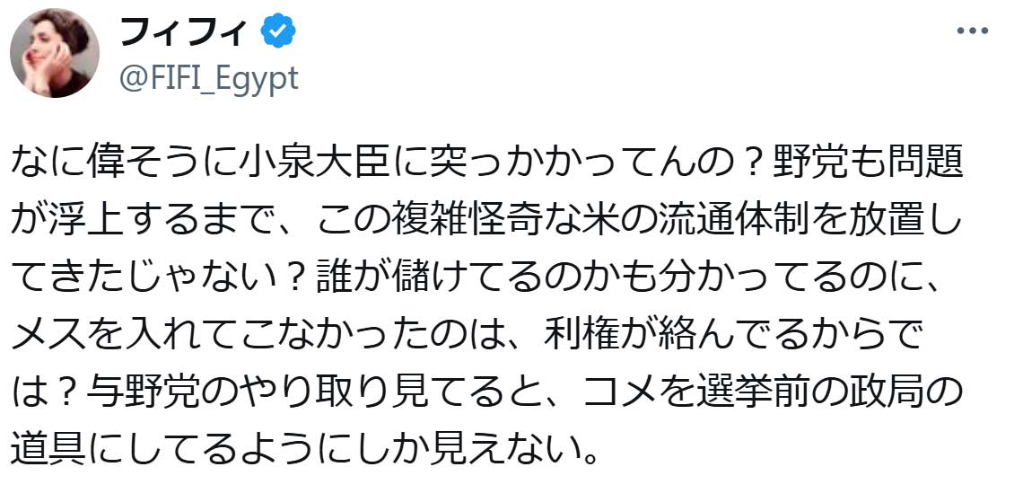 フィフィのX（旧ツイッター）から　