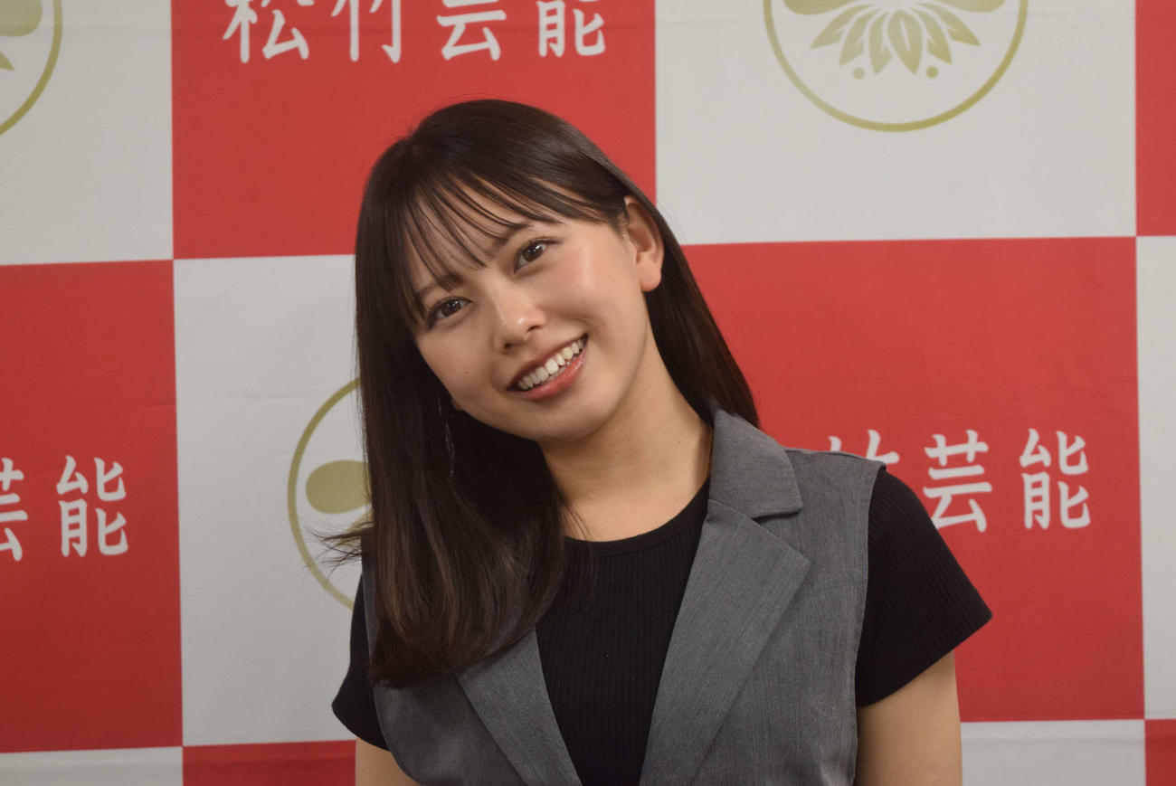希望いっぱいの大平萌笑（撮影・阪口孝志）