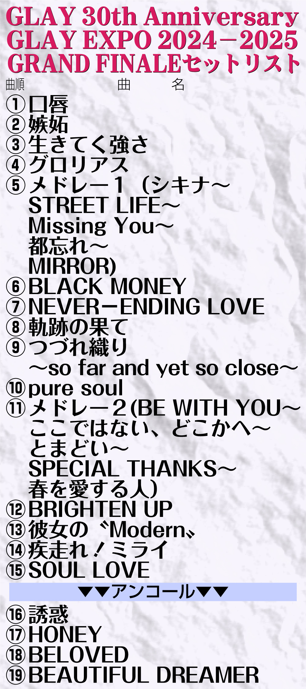 【イラスト】GLAY-30th-Anniversary-GLAY-EXPO-2024-2025-GRAND-FINALEセットリスト