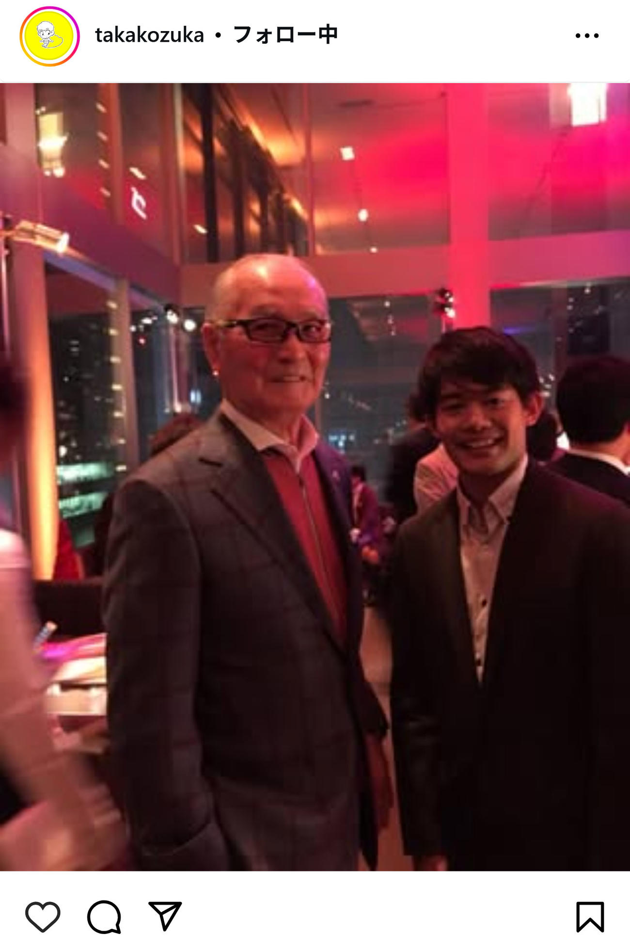 長嶋茂雄さんとのツーショットを投稿した小塚崇彦氏（インスタグラムから）