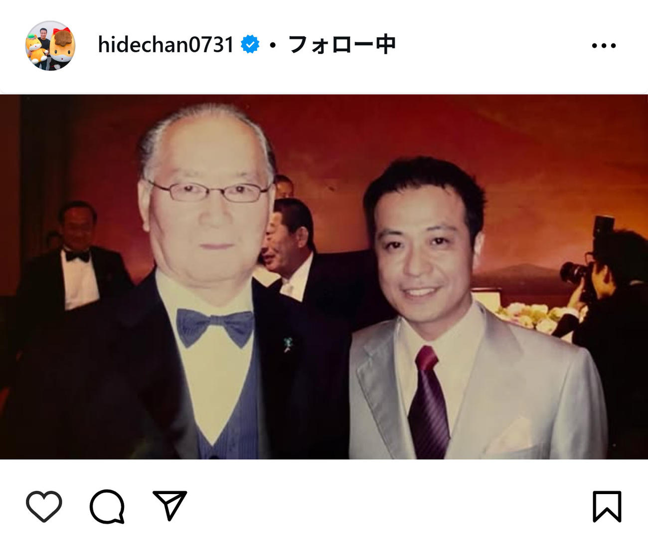 長嶋茂雄さんとの思い出を投稿した中山秀征（インスタグラムから）