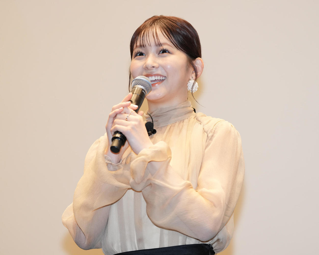 映画「見える子ちゃん」公開御霊舞台あいさつに登壇した久間田琳加（撮影・鈴木みどり）
