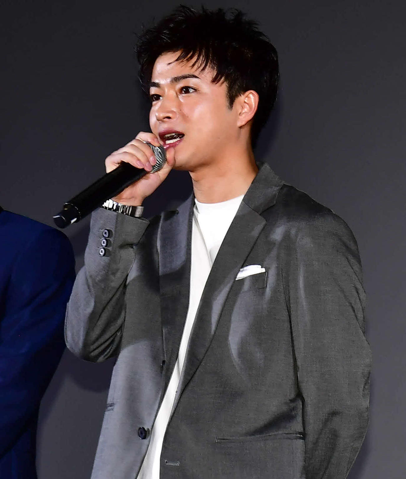 初主演映画「惑星ラブソング」全国公開記念舞台あいさつに出席した曽田陵介（撮影・松尾幸之介）