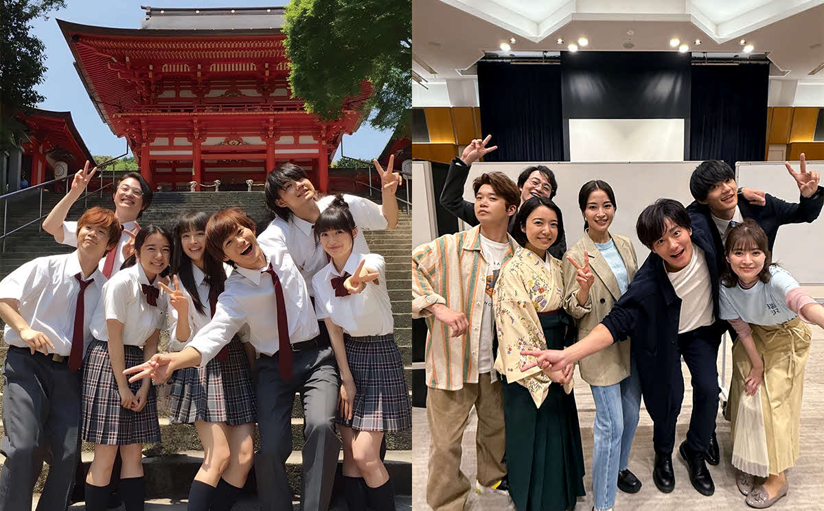 日本テレビ系7月期ドラマ「ちはやふる－めぐり－」に出演する映画版メンバーの10年前との比較写真。ともに左から矢本悠馬、森永悠希、上白石萌音、広瀬すず、野村周平、佐野勇斗、優希美青
