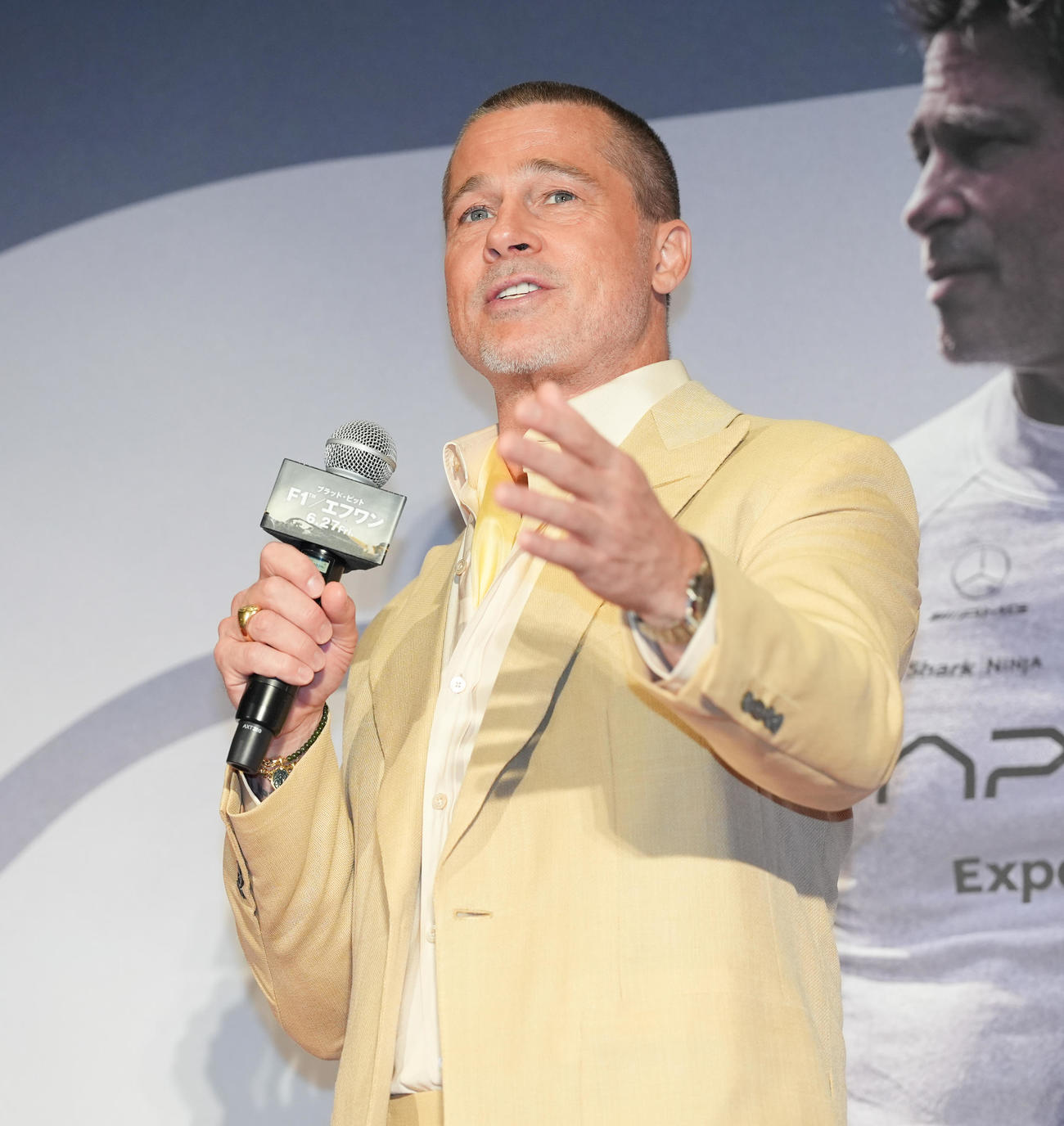 映画「F1／エフワン」来日舞台あいさつに登壇したブラッド・ピット（撮影・鈴木みどり）