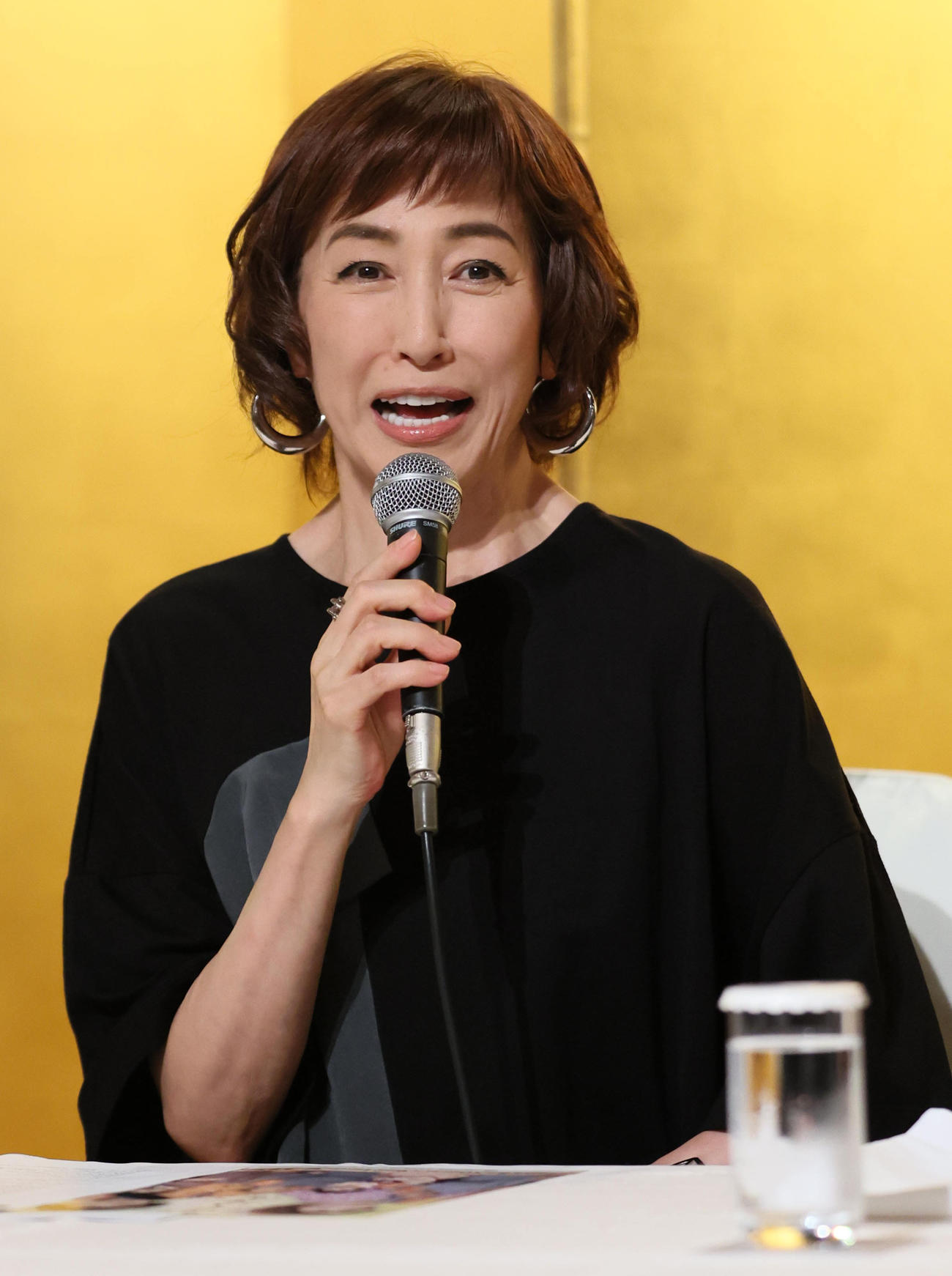 石井ふく子白寿記念公演「かたき同志」の発表会見で、作品について語る高島礼子（撮影・宮崎幸一)