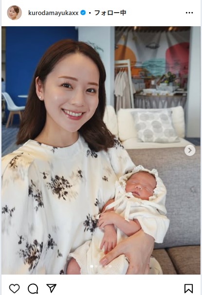第1子女児を抱いた黒田真友香（黒田真友香のインスタグラムから）