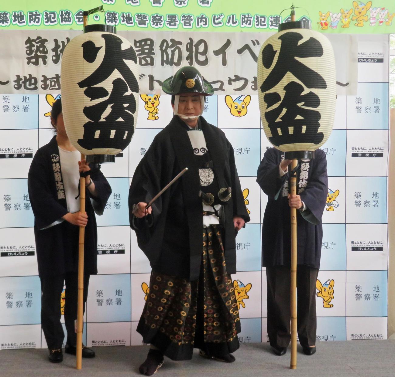 築地警察署一日警察署長に就任し、匿名・流動型犯罪グループの壊滅を呼びかけた松本幸四郎（撮影・川田和博）