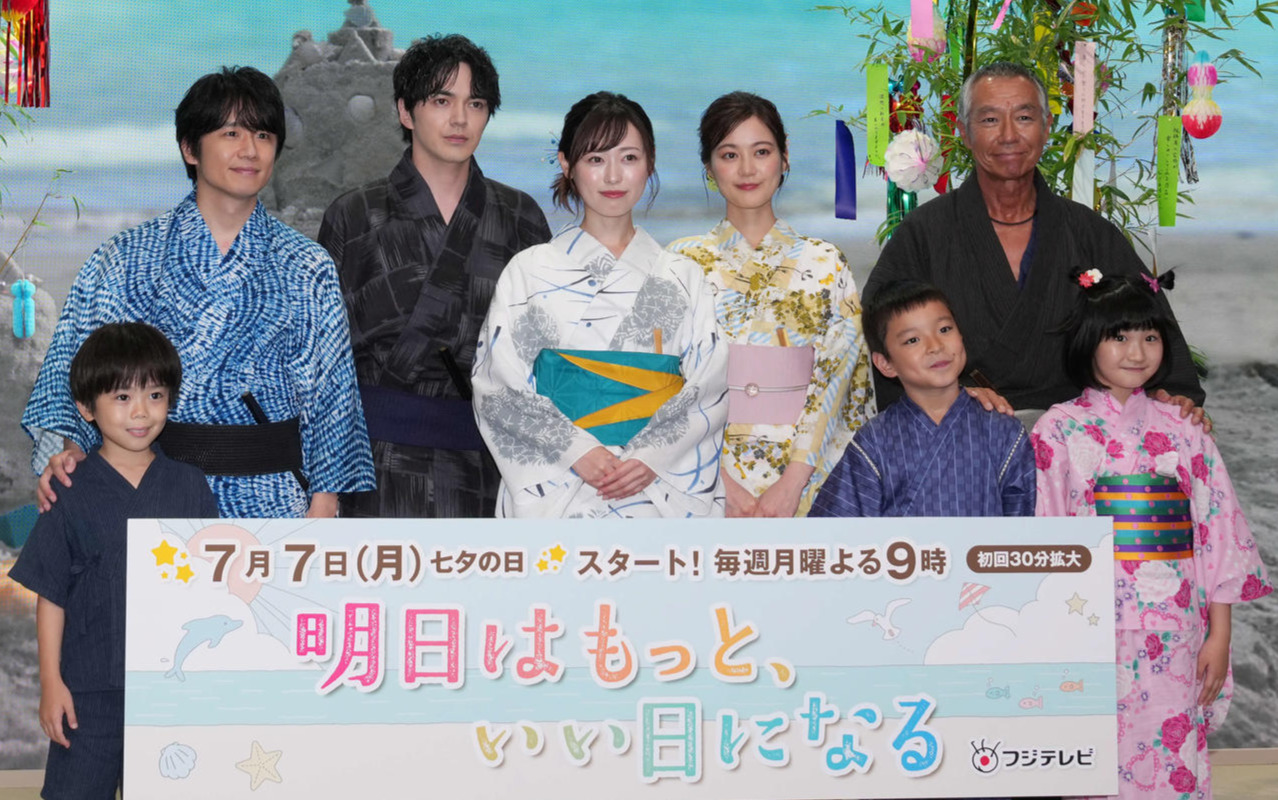 フジテレビ連続ドラマ「明日はもっと、いい日になる」の制作発表を行った、ひだりから、市野叶、風間俊介、林遣都、福原遥、生田絵梨花、柳葉敏郎、二ノ宮陸登、吉田萌果（撮影・小島史椰）