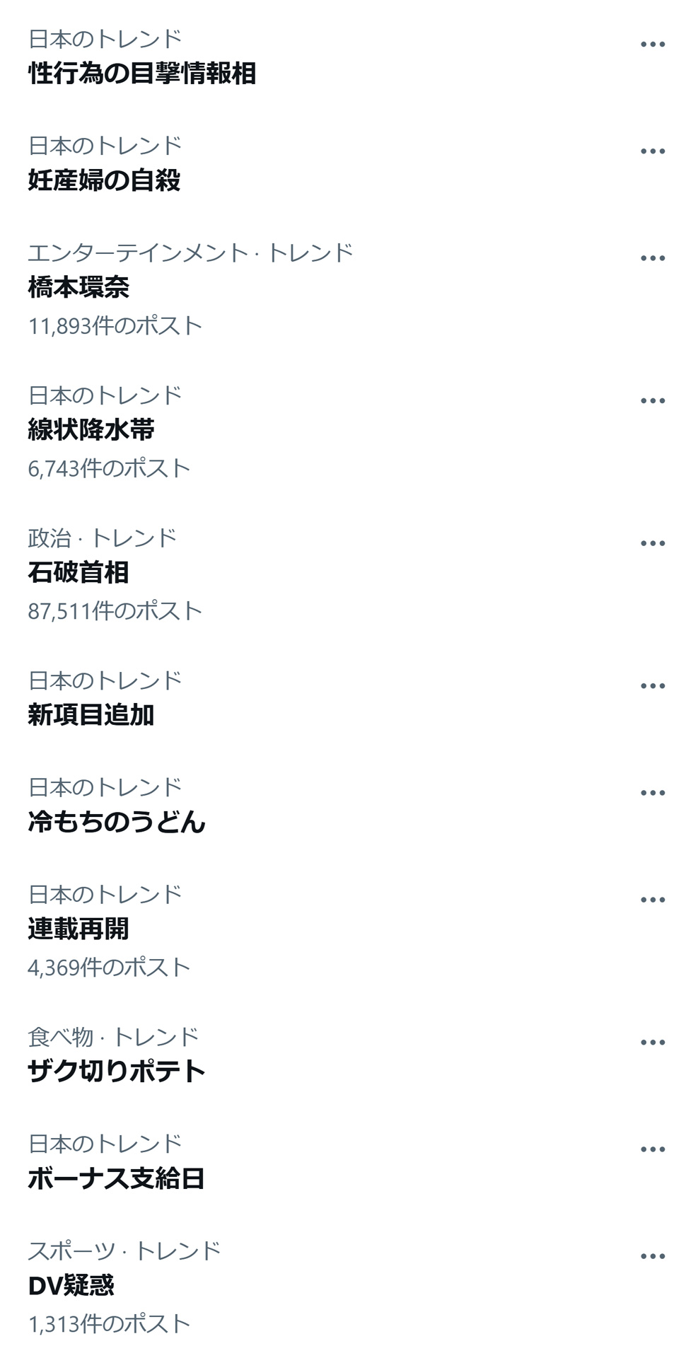 「性行為の目撃情報相」のワードがトレンド入り（Xから）