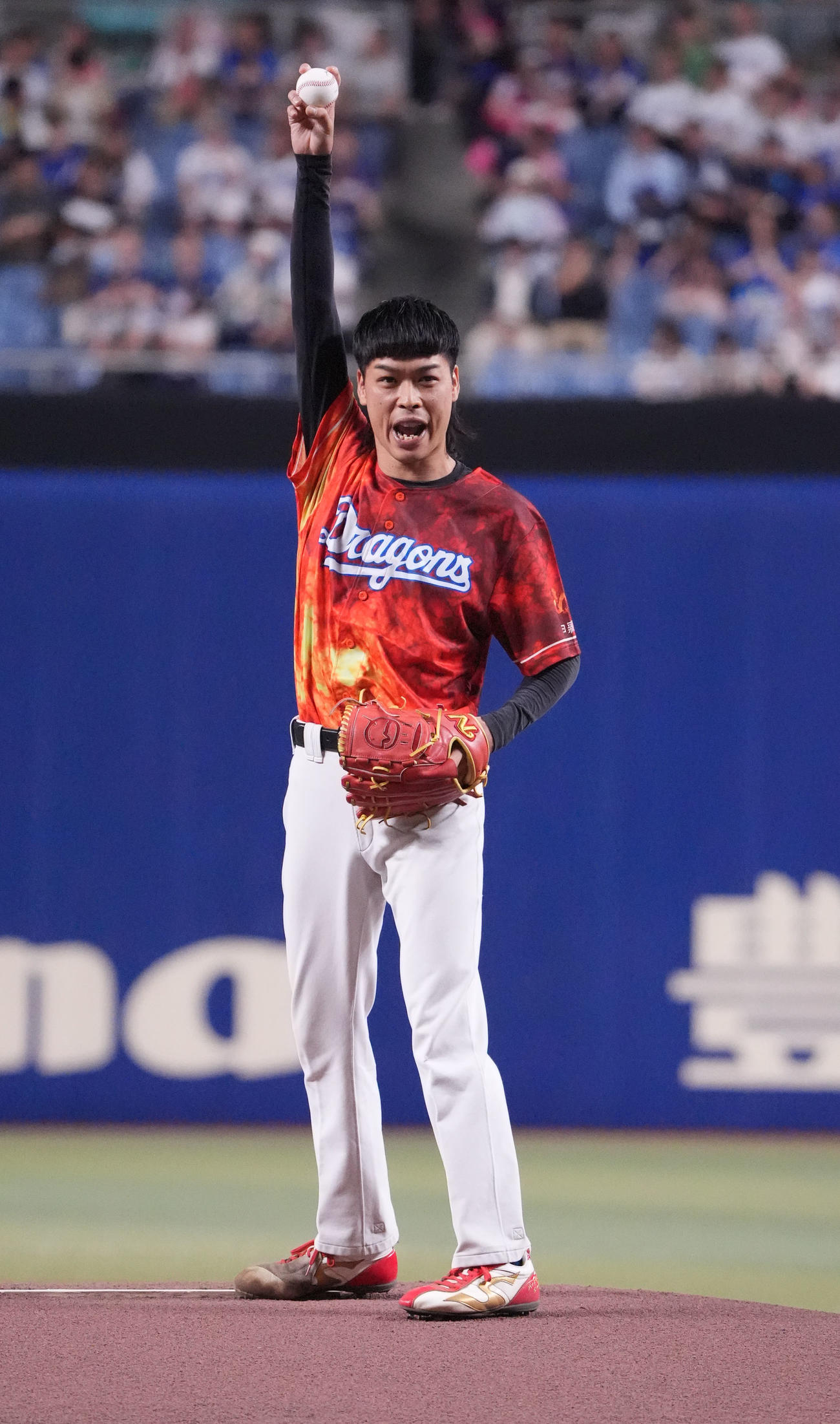 中日対広島　セレモニアルピッチ行うバッテリィズのエース（2025年7月12日撮影）