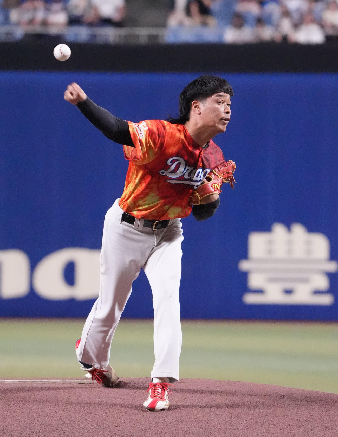 中日対広島　セレモニアルピッチ行うバッテリィズのエース（2025年7月12日撮影）