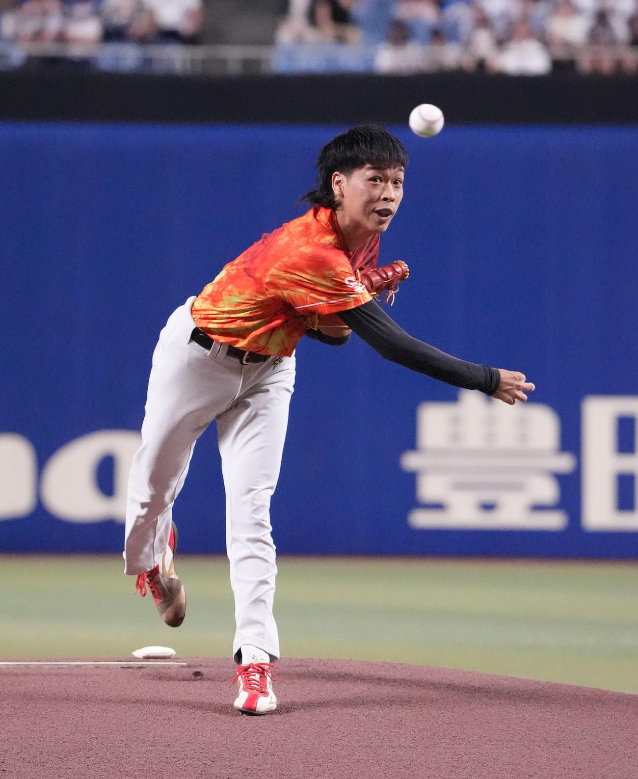 中日対広島　セレモニアルピッチ行うバッテリィズのエース（2025年7月12日撮影）