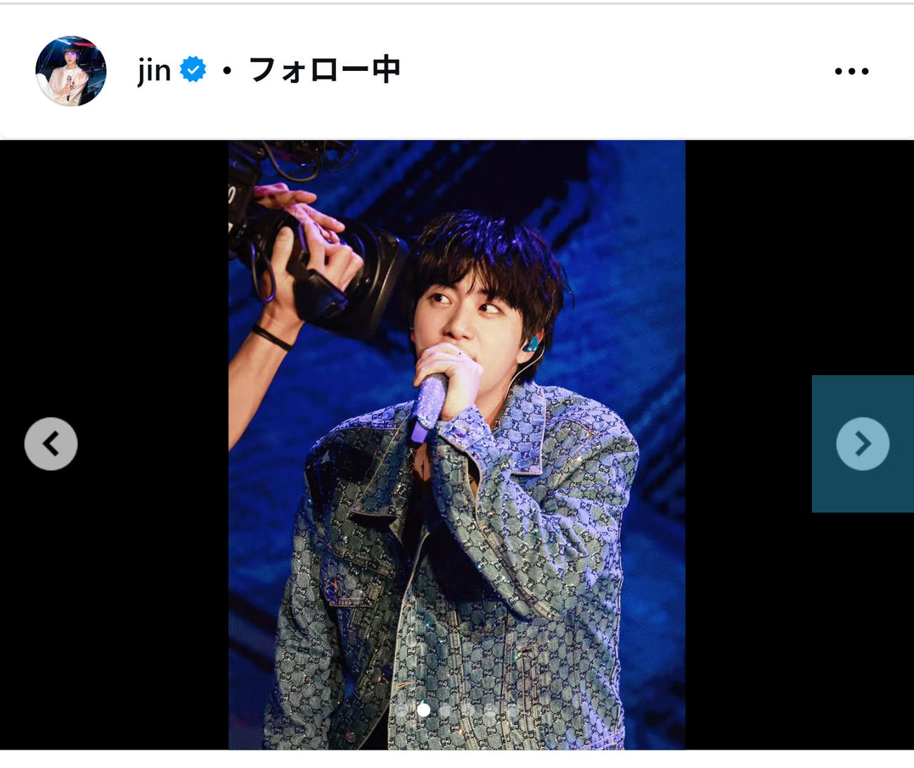 大阪公演の様子をインスタで公開したBTS・JIN（インスタグラムから）