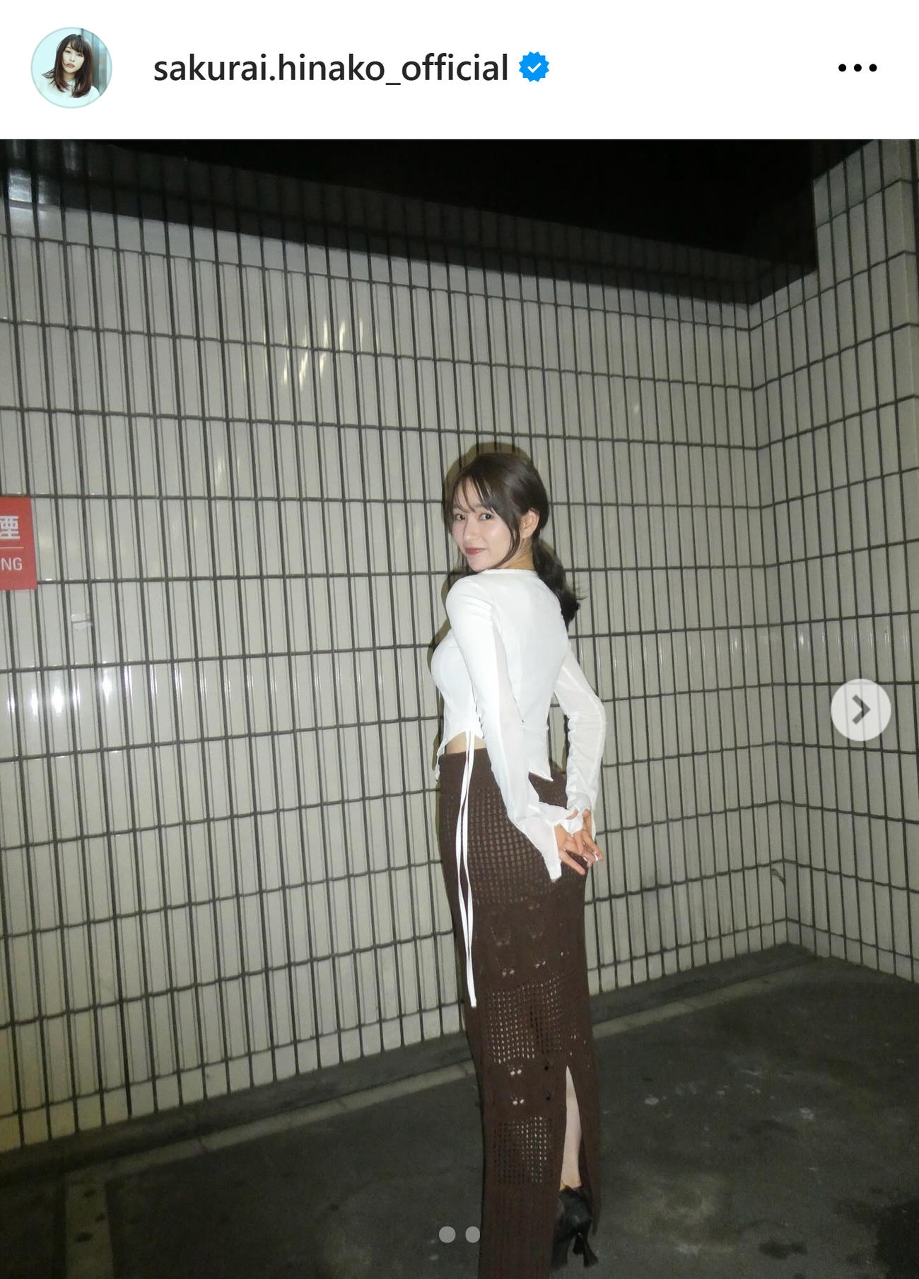ボディーラインくっきり私服姿（桜井日奈子のインスタグラムから）