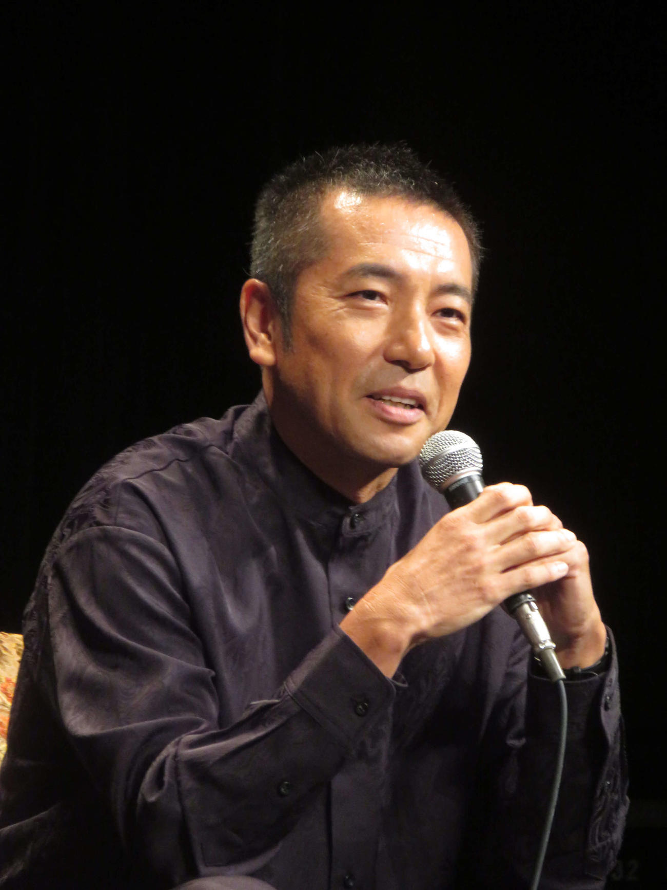 音楽劇「エノケン」制作発表会に出席したシライケイタ氏（撮影・川田和博）
