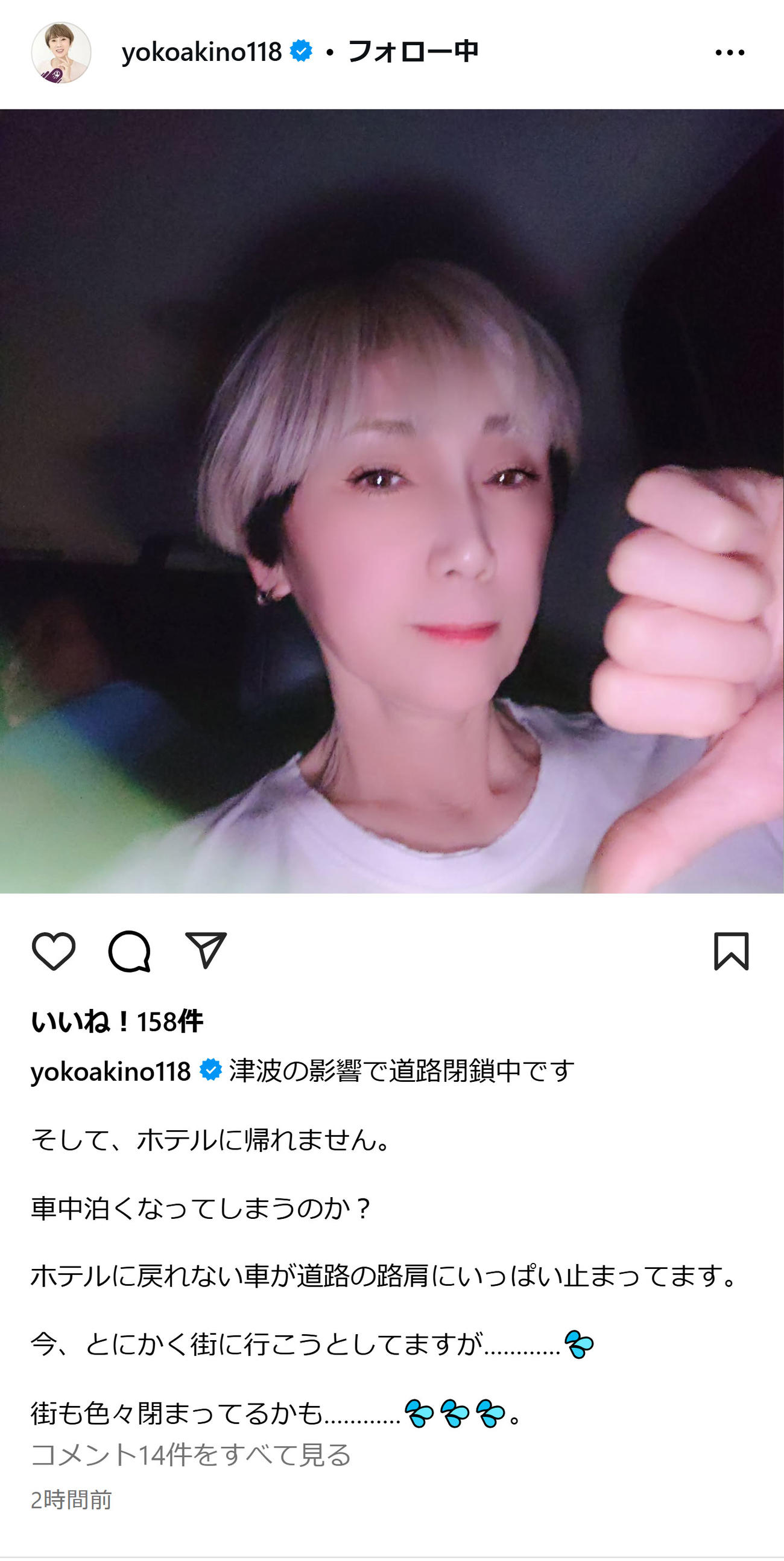 秋野暢子のインスタグラムから