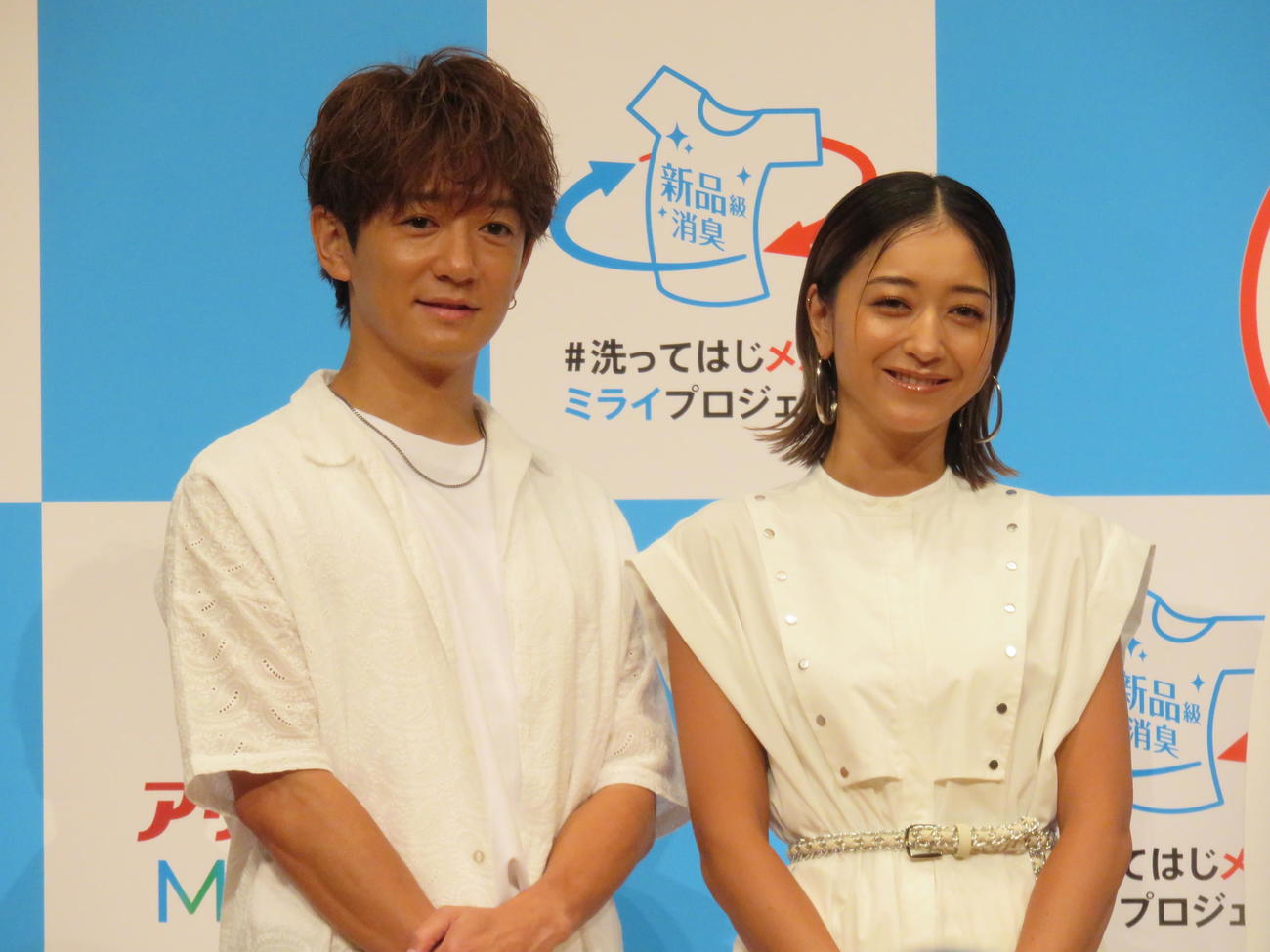 「♯洗ってはじメル＿ミライプロジェクト」発足式に登場したみちょぱ（右）と大倉士門