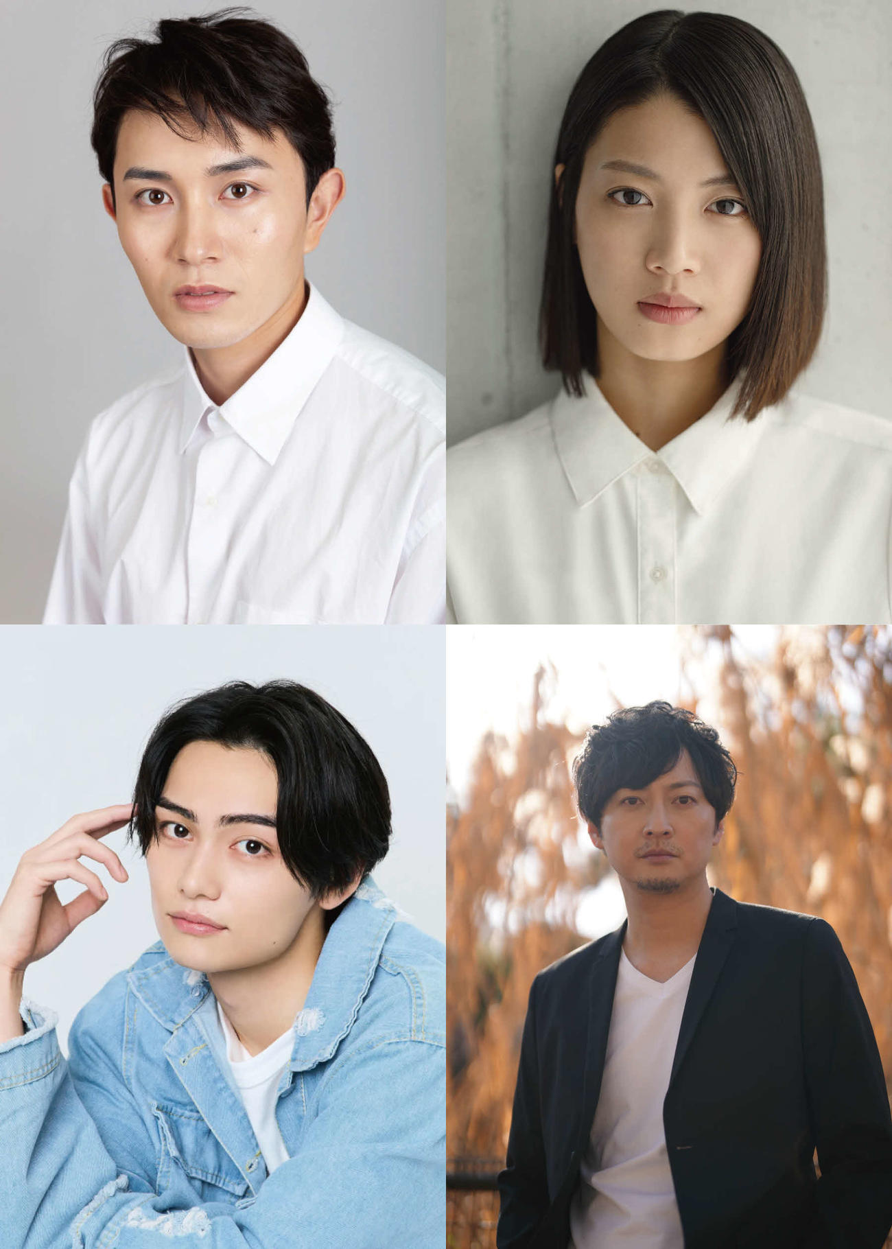 短編映画「春に向かって、描く」に出演する上段左上から時計回りに石津我聞、北原帆夏、渋江譲二、朝比奈琉良