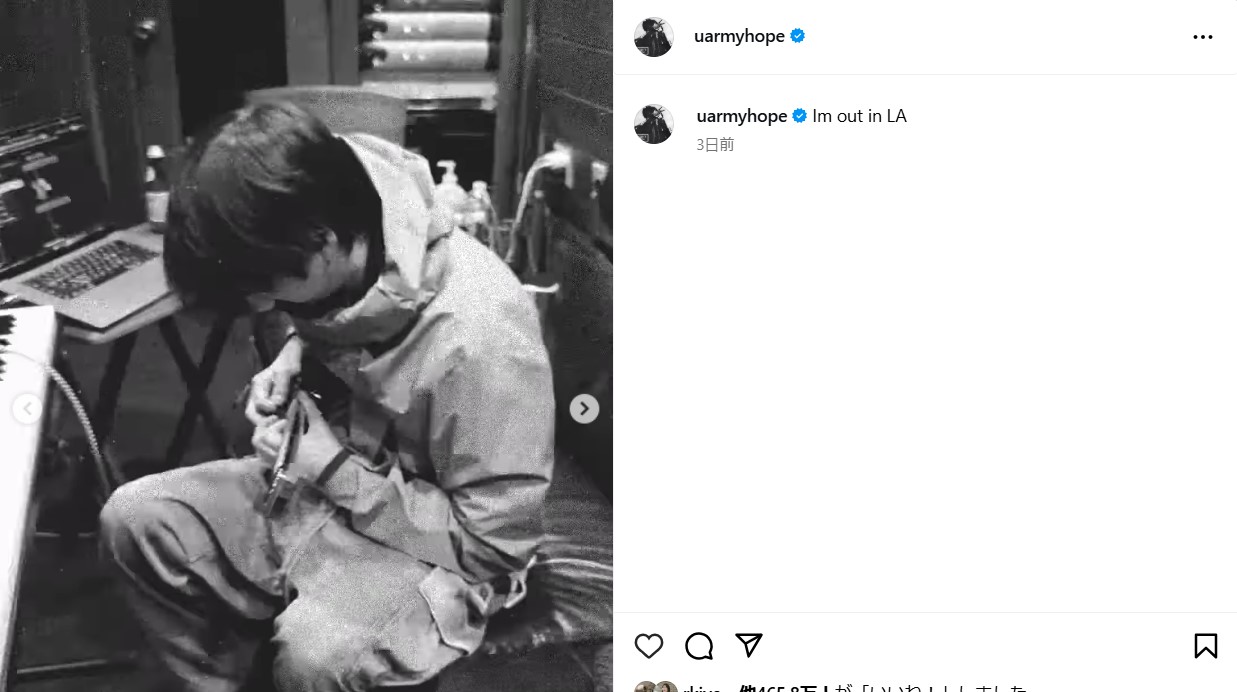 BTSのJ－HOPEのインスタグラムから