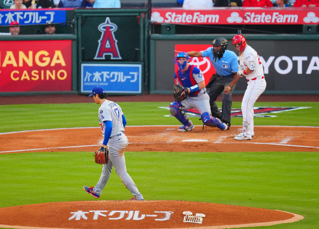トラウトを見逃しの三振に仕留めた大谷