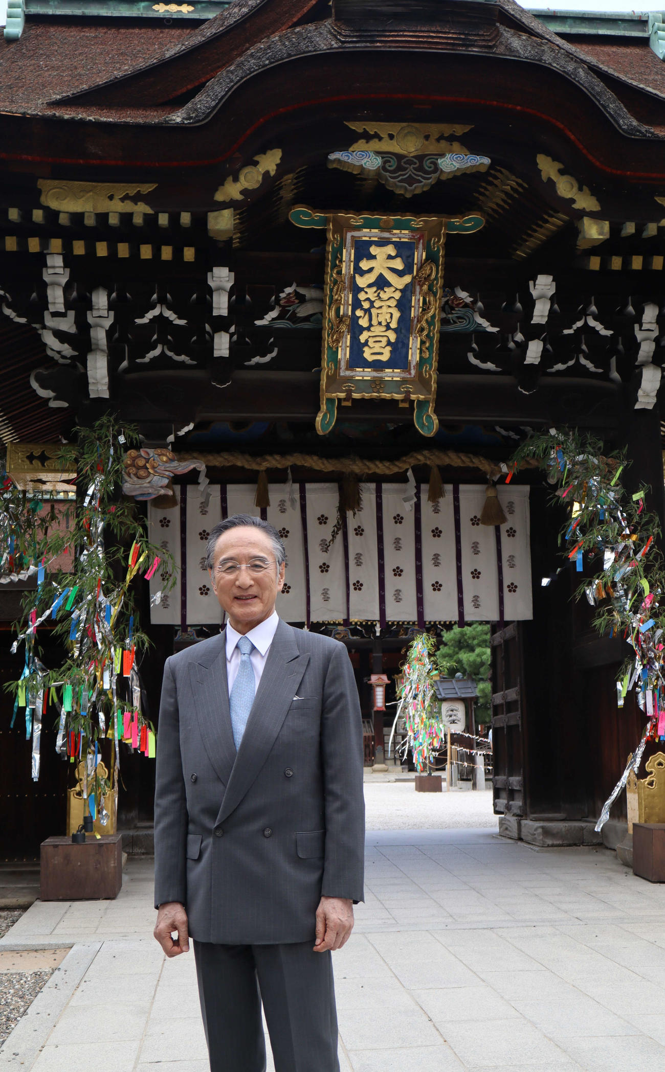 北野天満宮で「通し狂言　菅原伝授手習鑑」の成功祈願を行った片岡仁左衛門