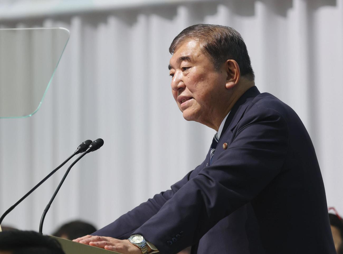 第9回「アフリカ開発会議（TICAD）」の閉会式で、あいさつする石破首相（共同）