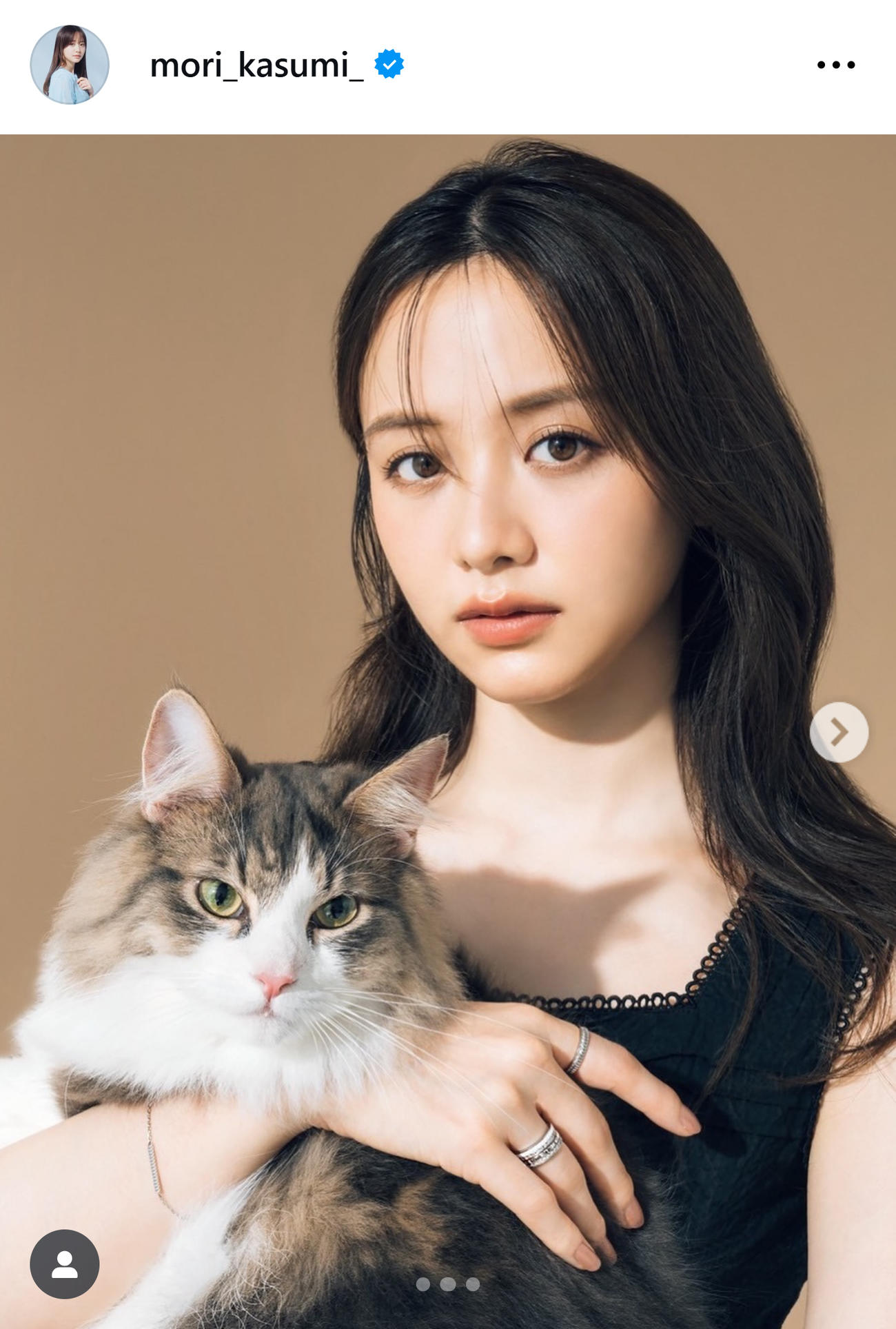 猫を抱いた森香澄（森香澄のインスタグラムから）