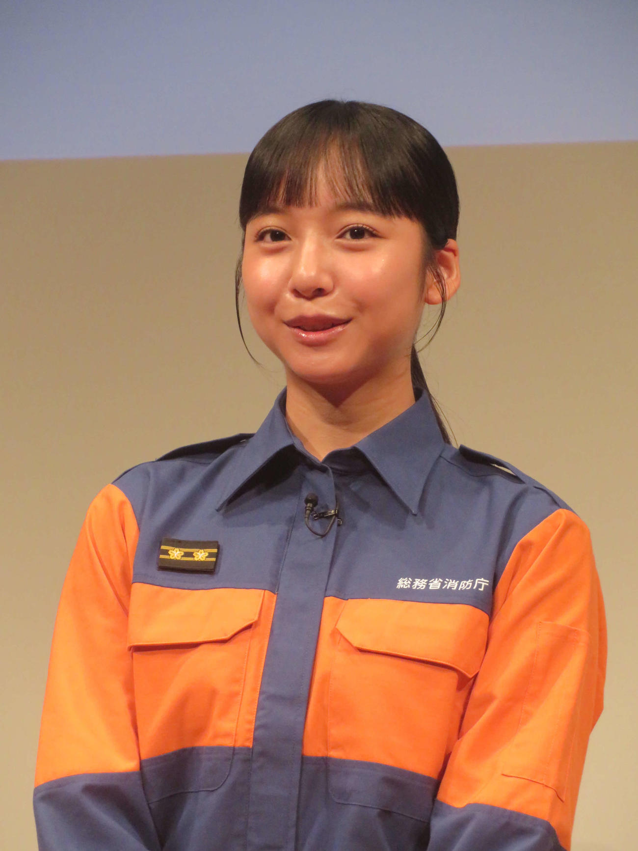 消防団入団促進広報イベントに出席した山之内すず（撮影・川田和博）