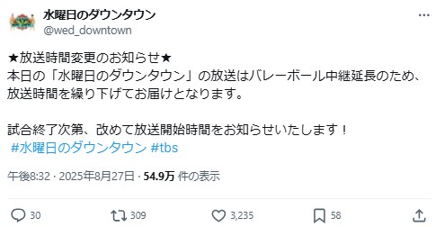 水曜日のダウンタウンの公式Xから