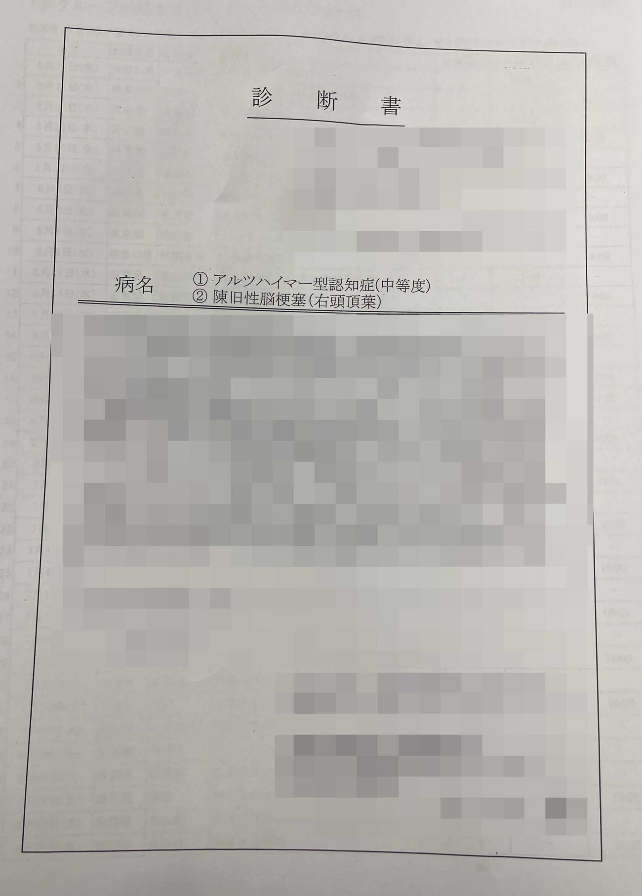 橋幸夫の診断書（写真は一部加工）