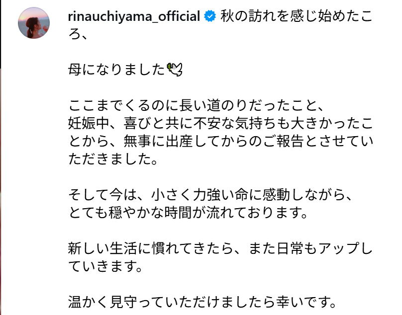 内山理名のインスタグラムから