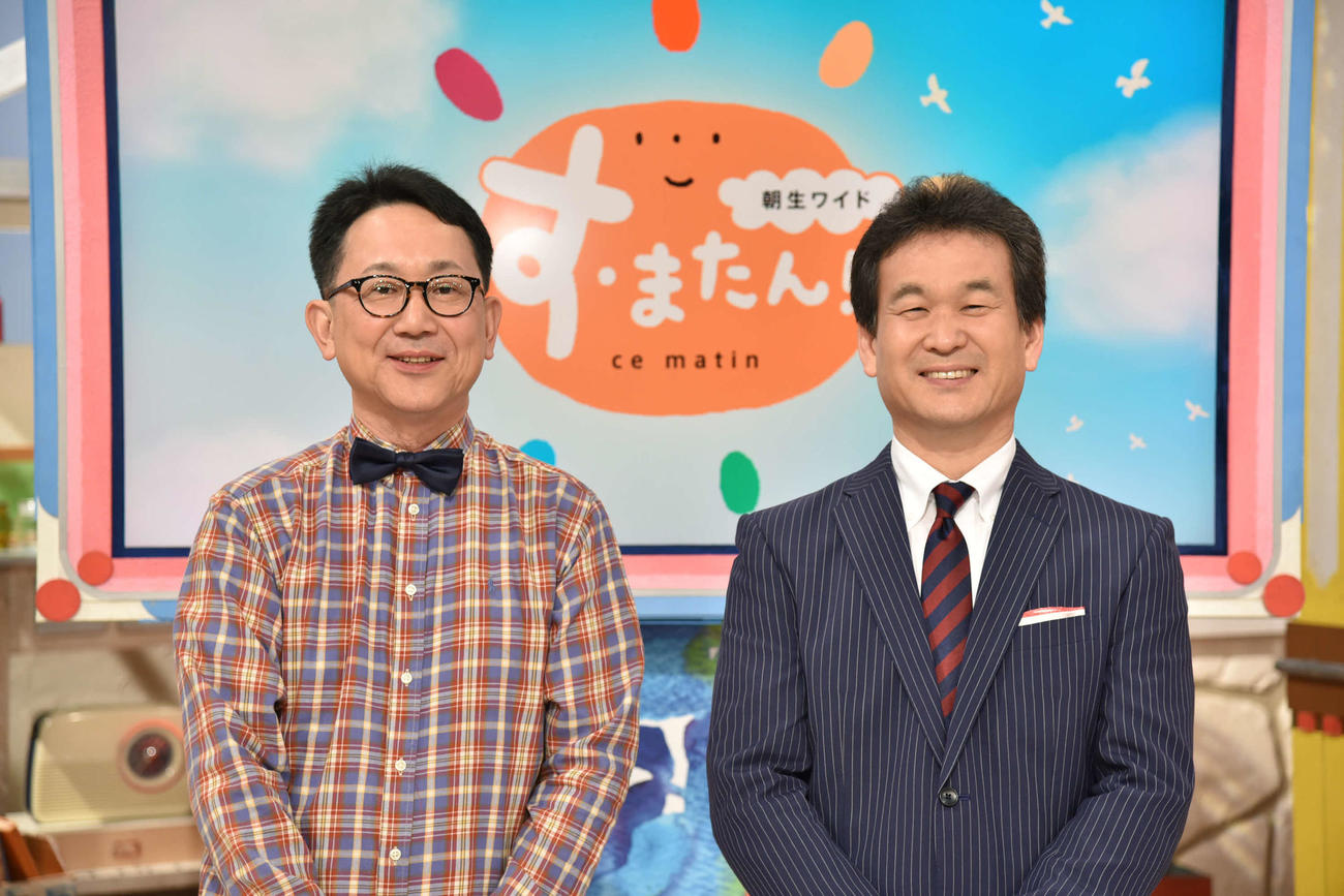 「す・またん！」最終回に出演が決まった森たけしアナウンサー（左）と辛坊治郎氏