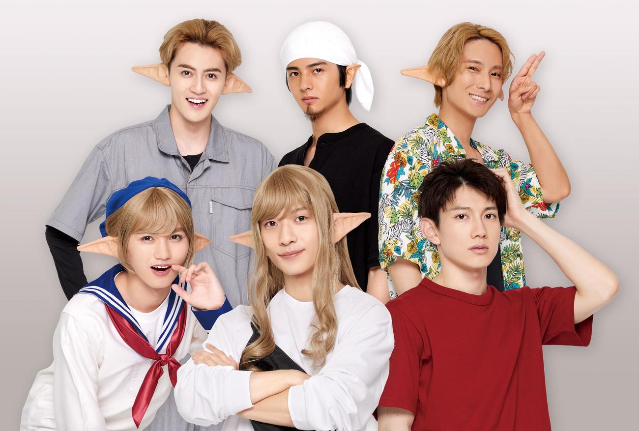 ドラマ「#神奈川に住んでるエルフの『どきどき！エルフどき！』」のエンディングテーマ「K・N・G☆daBlues」を歌う、前列左から横須賀のエルフ、横浜のエルフ、川崎の人間、後列左から相模原のエルフ、町田のオーク、茅ヶ崎のエルフ（C）鎧田／マイクロマガジン社／ドラマ「#かなエル」製作委員会