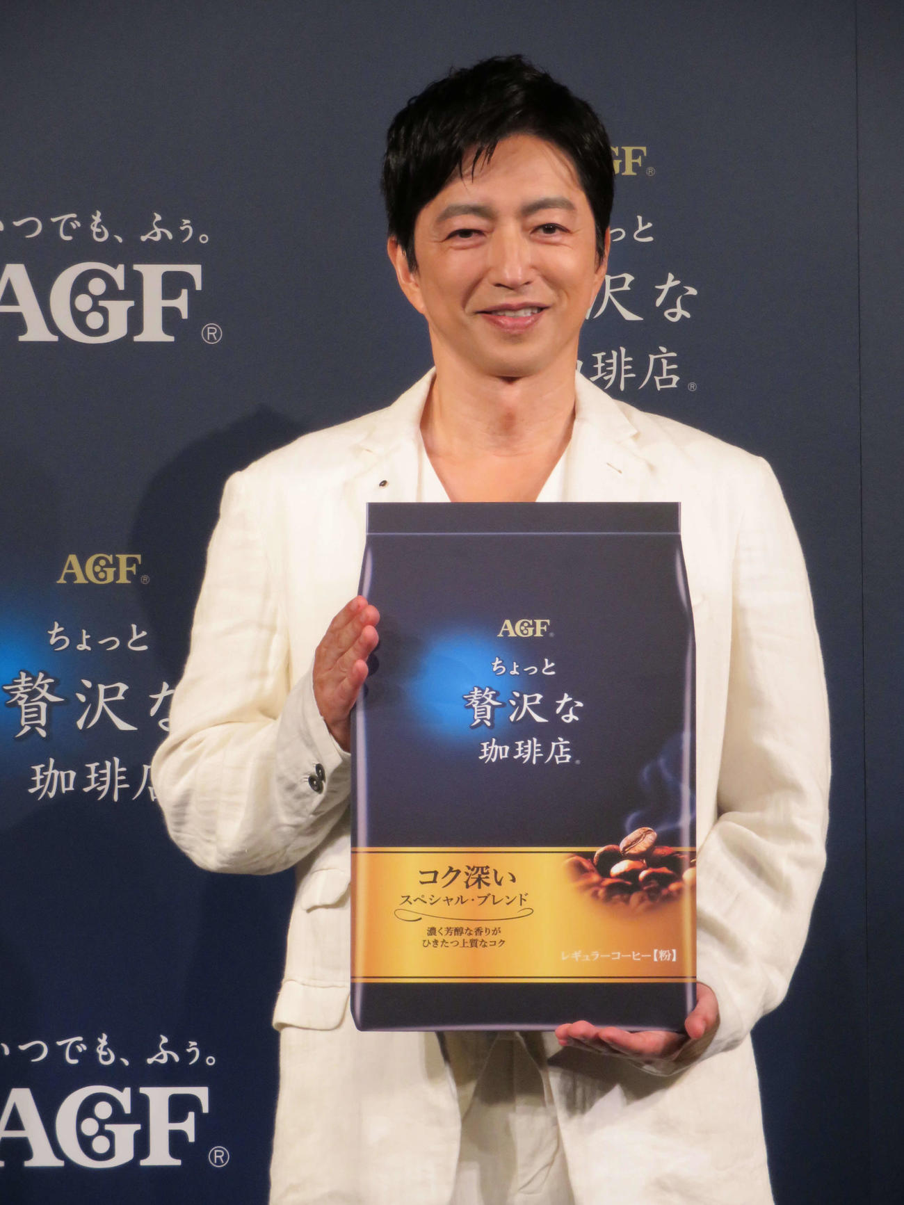 味の素AGF「ちょっと贅沢な珈琲店」新TVCM発表会に出席した大沢たかお（撮影・村上幸将）