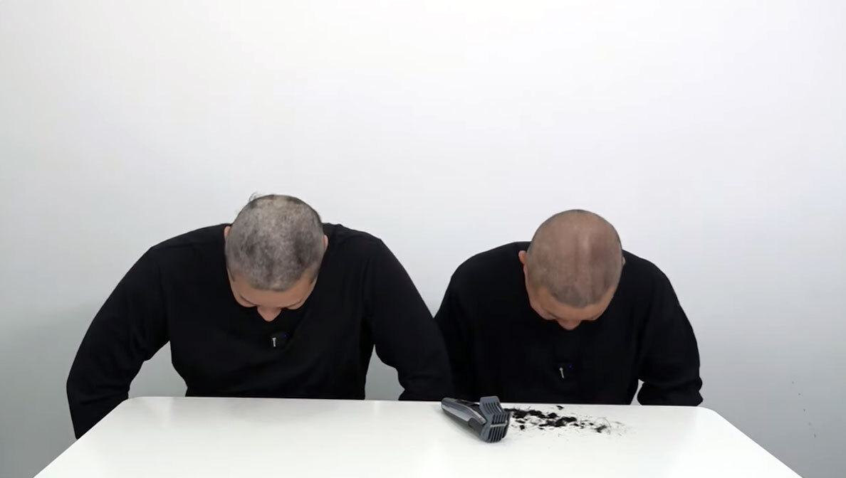 YouTubeでバリカン丸刈り謝罪動画をアップしたチョコレートプラネットの長田（左）と松尾（チョコレートプラネットのYouTubeから）