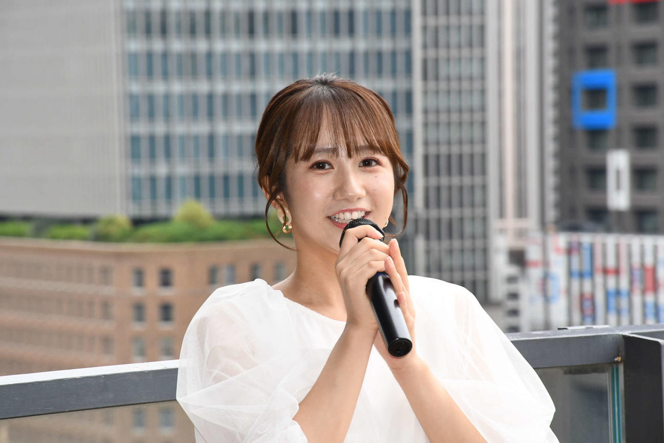 「newsおかえり」の新お天気リポーター就任が決まった堀部真子さん（撮影・阪口孝志）