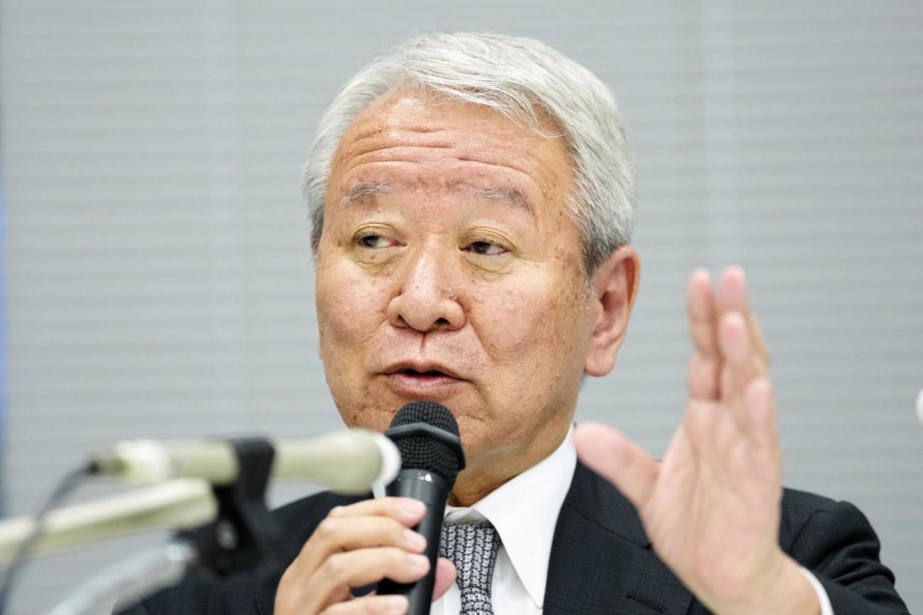 記者会見するJICAの田中明彦理事長（共同）