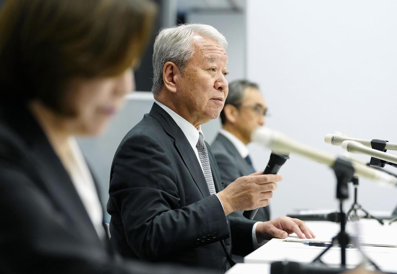記者会見するJICAの田中明彦理事長（共同）