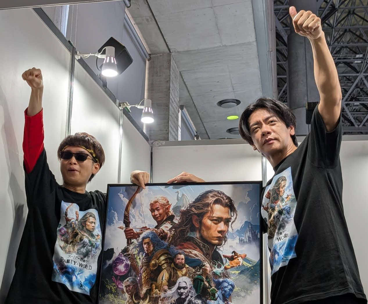 「東京ゲームショウ2025」で「スーパー野田ゲーPARTY　＆　WORLD」発売を発表した野田クリスタル（右）とバイク川崎バイク