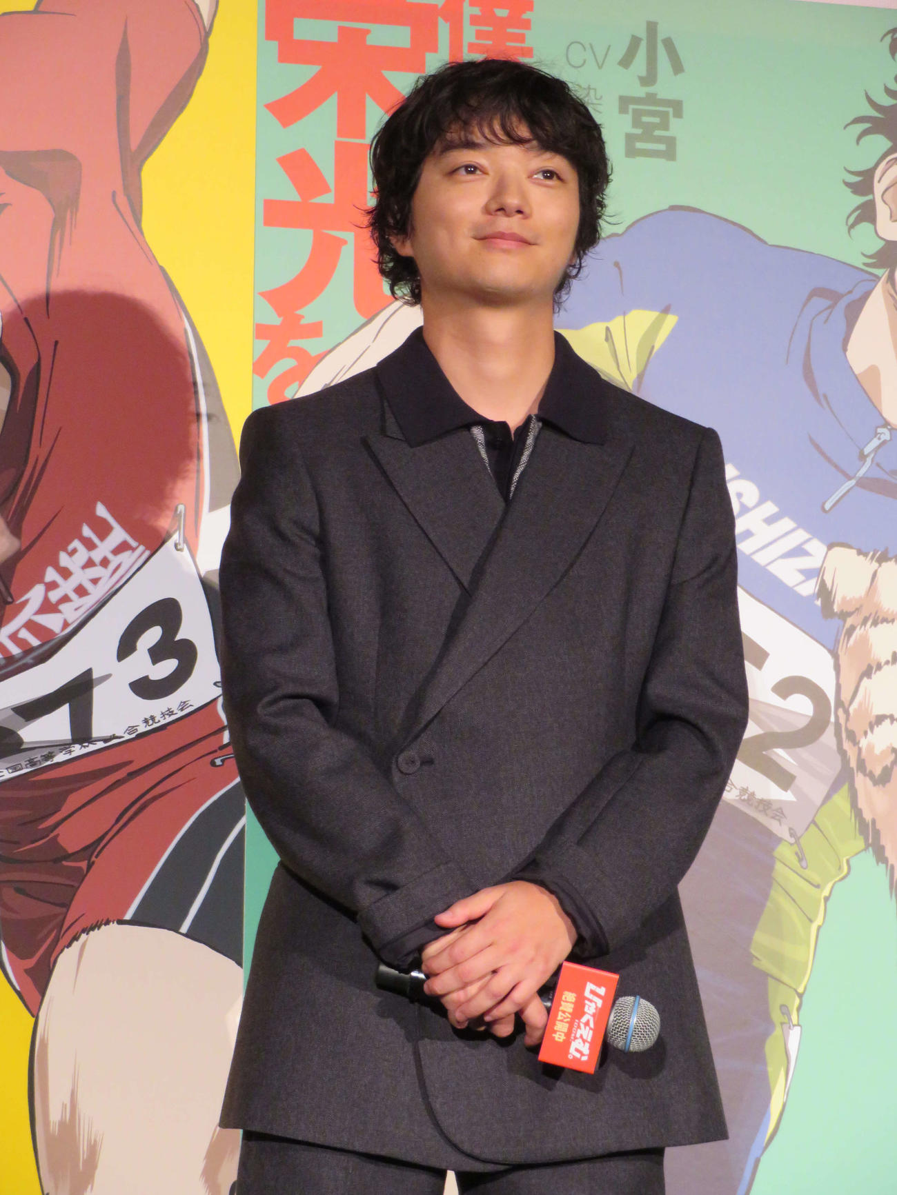 アニメ映画「ひゃくえむ。」公開御礼舞台あいさつに登壇した染谷将太（撮影・村上幸将）