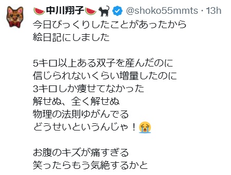 中川翔子のXから