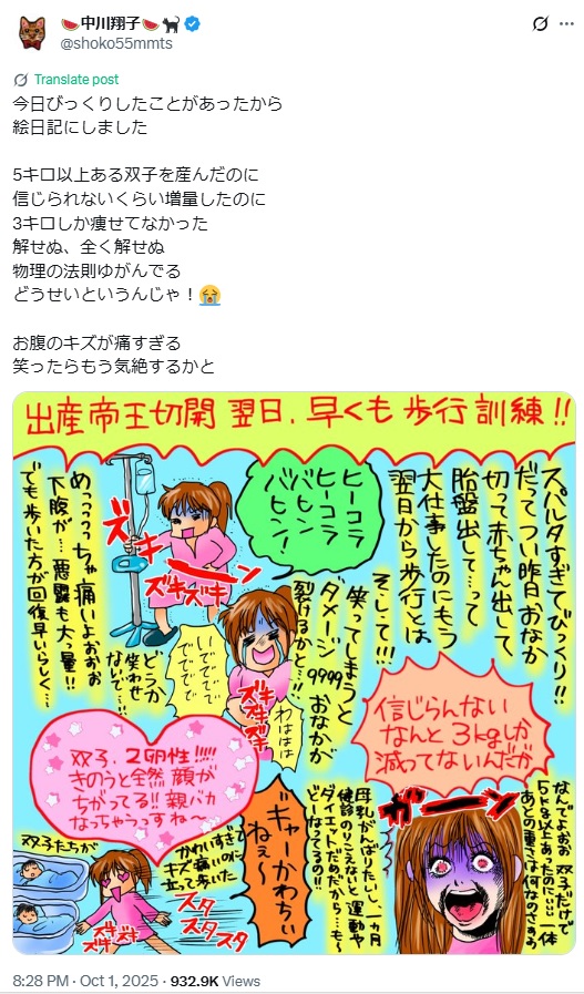 中川翔子のXから