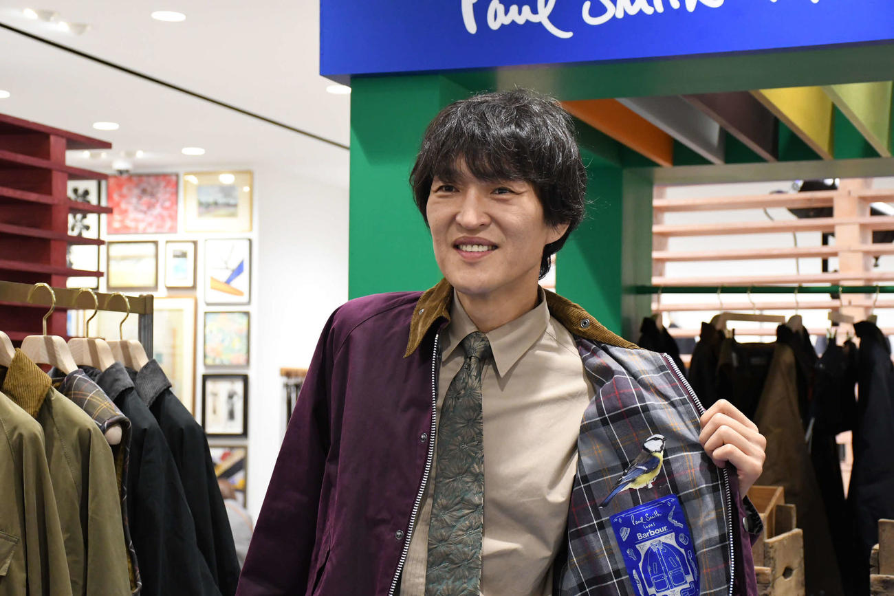 「Paul Smith Loves Barbour」の記者発表会に出席した千原ジュニア（撮影・阪口孝志）